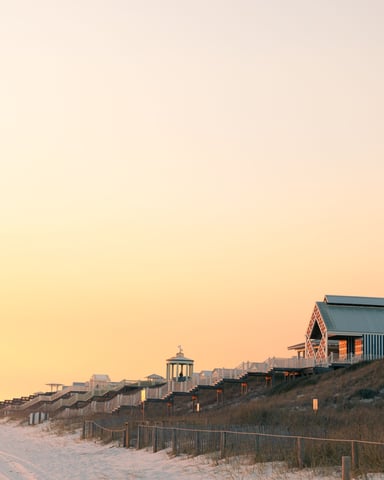 Beach cottages along 30A at sunset