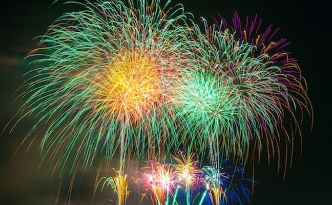 Fireworks over the water on Independence Day